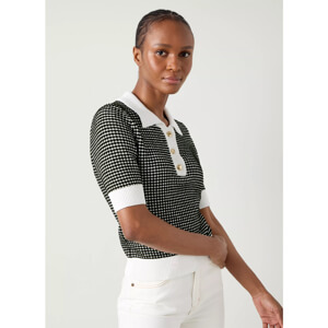 LK Bennett Nancy Black Ivory Stripe Contrast Collar Knit Top